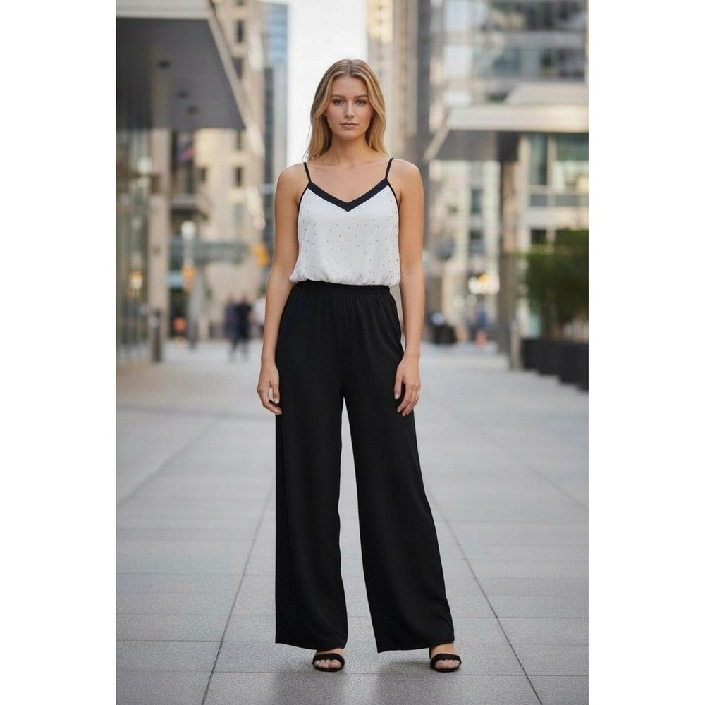 En Focus Studio Womens Black Ivory Gold Sparkle Sleeveless Jumpsuit Y2K Size 4
